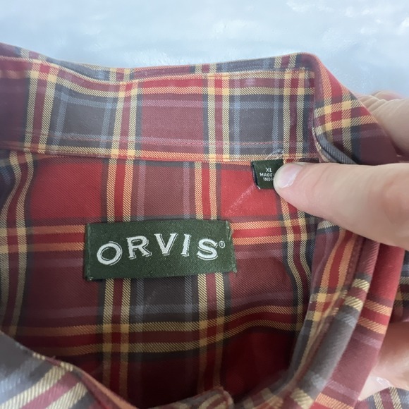 Orvis Button Down Shirt Mens XL Burgundy Plaid Long Sleeve - Picture 3 of 7
